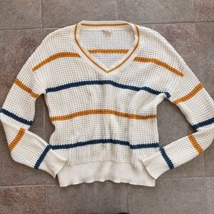 Hem & Thread V-Neck Striped Knit Sweater 100% Cotton Size Medium